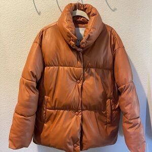 NVLT Women's Brown Faux Leather Puffer Jacket Size SM Anthropologie